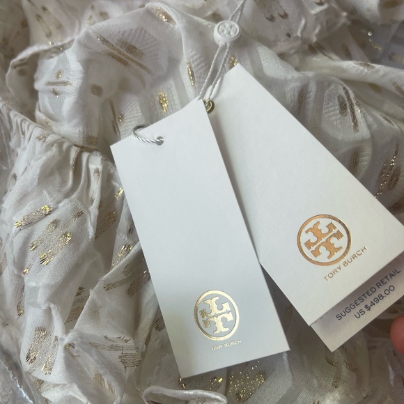 Tory Burch Jasmine Ivory Metallic Tie Waist
Long Sleeve Midi Dress New with tags - Picture 5 of 8